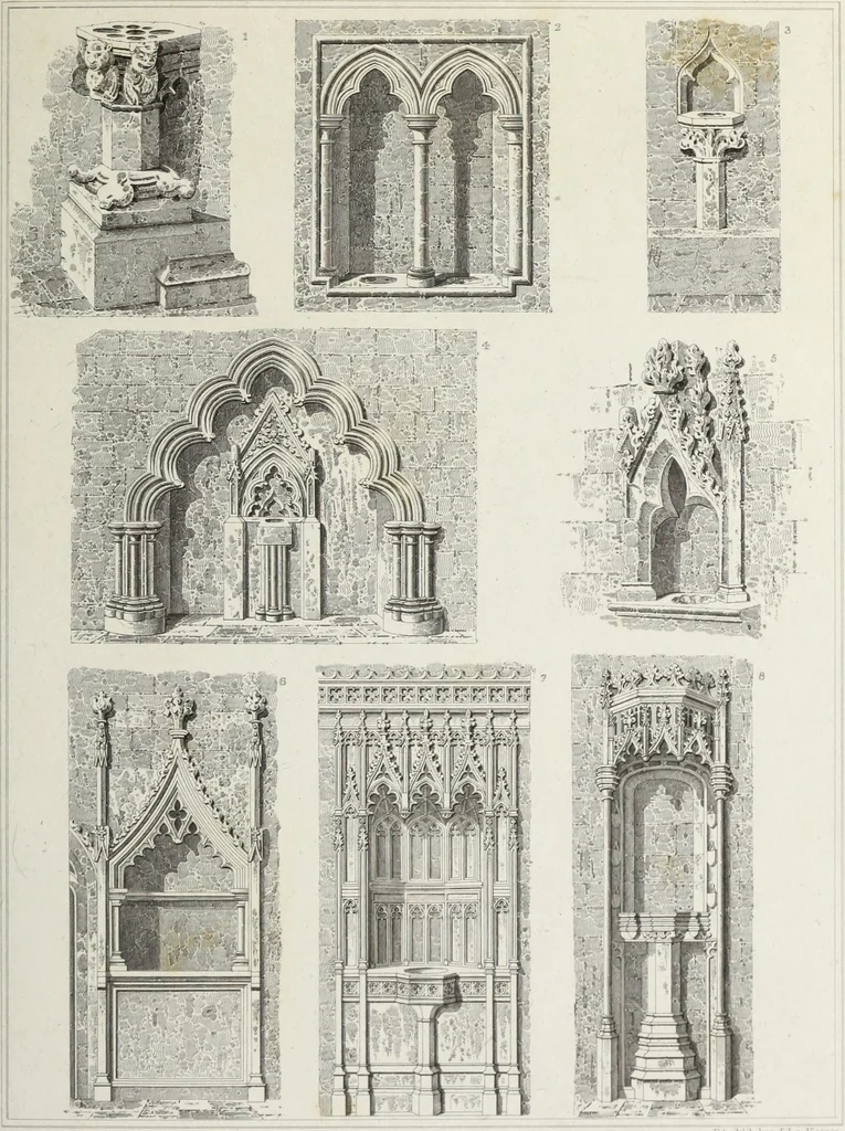 An illustration from The architectural antiquities of Great Britain, represented and illustrated in a series of views, elevations, plans, sections, and details, of various ancient English edifices : with historical and descriptive accounts of each, 1807, leaf 530