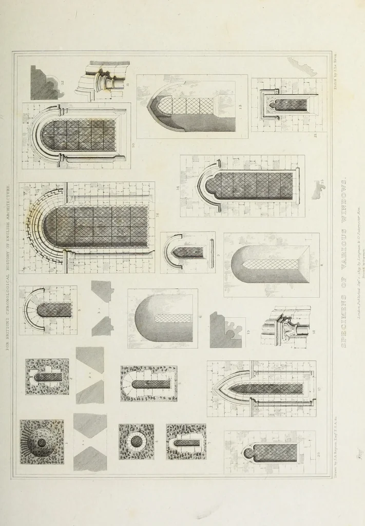 An illustration from The architectural antiquities of Great Britain, represented and illustrated in a series of views, elevations, plans, sections, and details, of various ancient English edifices : with historical and descriptive accounts of each, 1807, leaf 532