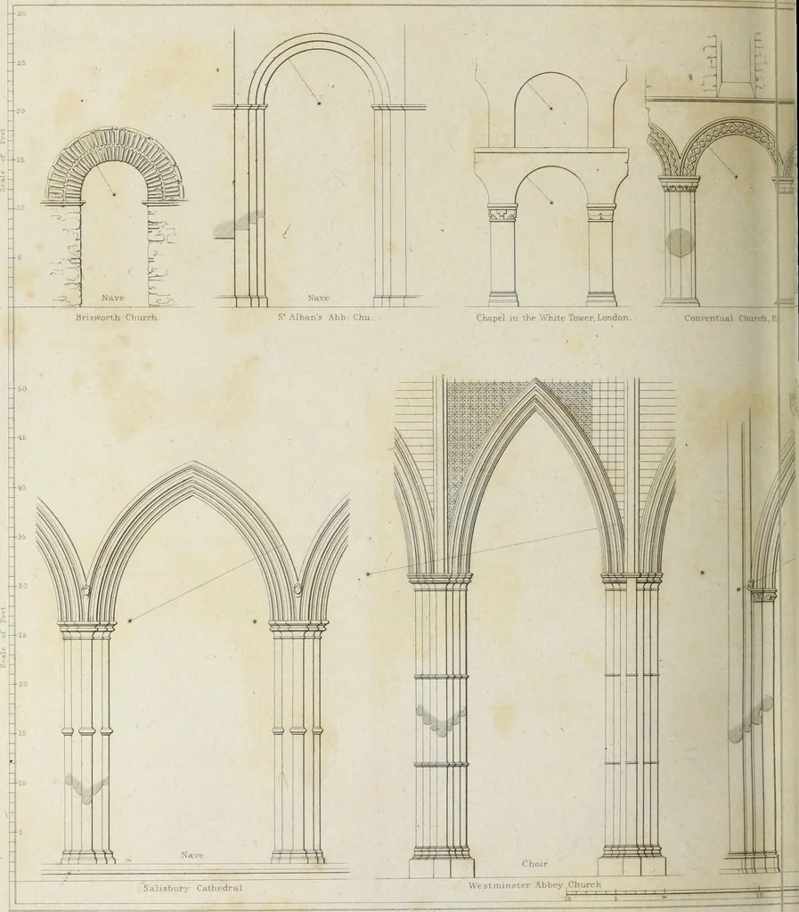 An illustration from The architectural antiquities of Great Britain, represented and illustrated in a series of views, elevations, plans, sections, and details, of various ancient English edifices : with historical and descriptive accounts of each, 1807, leaf 539