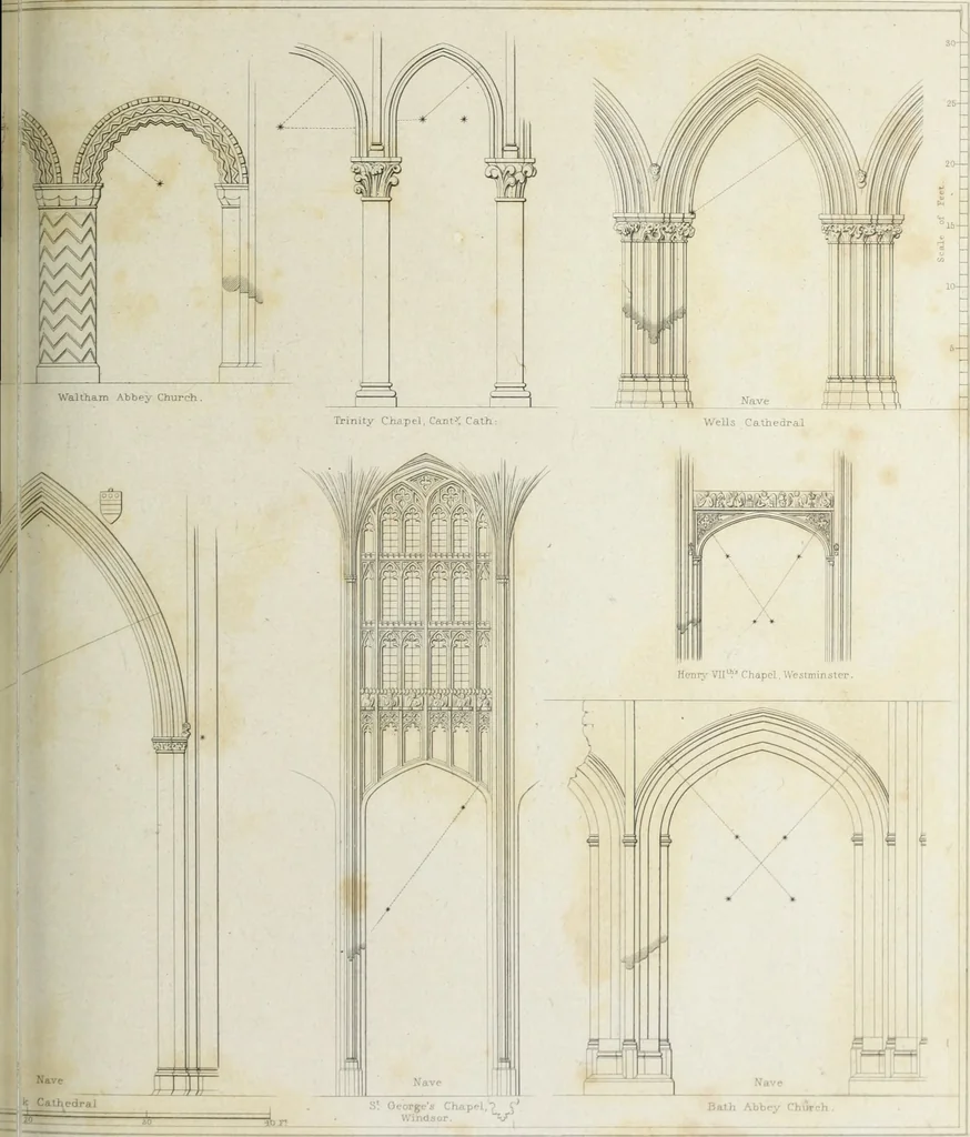 An illustration from The architectural antiquities of Great Britain, represented and illustrated in a series of views, elevations, plans, sections, and details, of various ancient English edifices : with historical and descriptive accounts of each, 1807, leaf 540