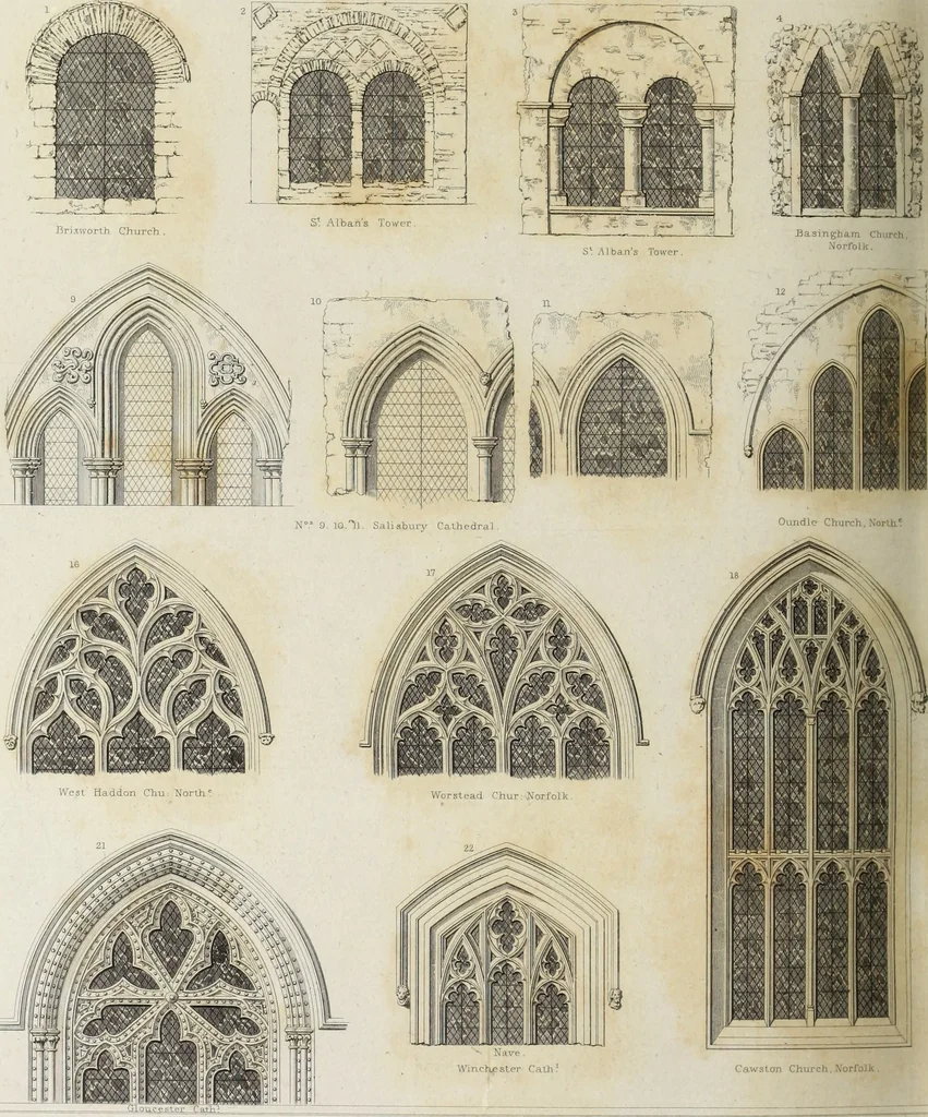 An illustration from The architectural antiquities of Great Britain, represented and illustrated in a series of views, elevations, plans, sections, and details, of various ancient English edifices : with historical and descriptive accounts of each, 1807, leaf 543