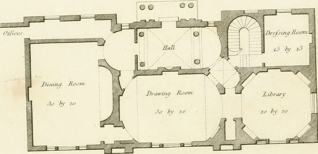 An illustration from Architectural designs for rustic cottages, picturesque dwellings, villas, &c. : with appropriate scenery, plans and descriptions : to which are prefixed, some critical observations on their style and character : and also of castles, abbies, and ancient English houses, concluding with practical remarks on building, and the causes of the dry rot, 1807, leaf 102
