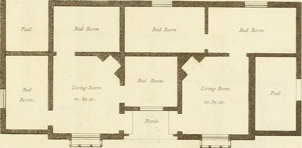 An illustration from Architectural designs for rustic cottages, picturesque dwellings, villas, &c. : with appropriate scenery, plans and descriptions : to which are prefixed, some critical observations on their style and character : and also of castles, abbies, and ancient English houses, concluding with practical remarks on building, and the causes of the dry rot, 1807, leaf 56