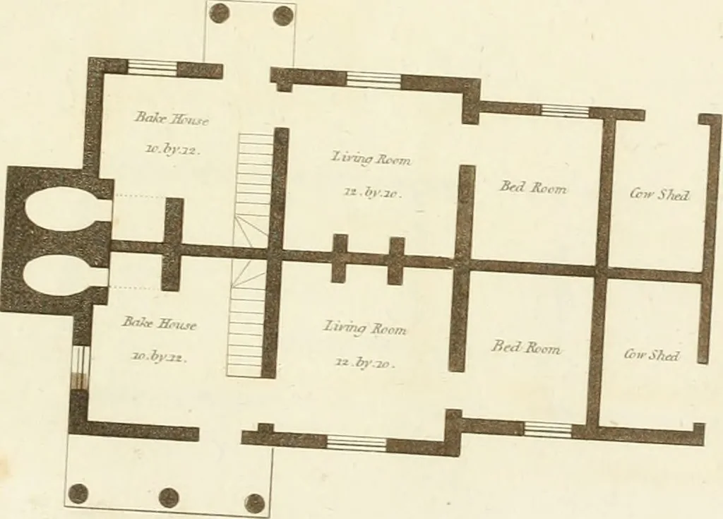 An illustration from Architectural designs for rustic cottages, picturesque dwellings, villas, &c. : with appropriate scenery, plans and descriptions : to which are prefixed, some critical observations on their style and character : and also of castles, abbies, and ancient English houses, concluding with practical remarks on building, and the causes of the dry rot, 1807, leaf 60