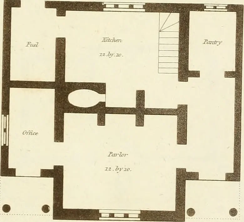An illustration from Architectural designs for rustic cottages, picturesque dwellings, villas, &c. : with appropriate scenery, plans and descriptions : to which are prefixed, some critical observations on their style and character : and also of castles, abbies, and ancient English houses, concluding with practical remarks on building, and the causes of the dry rot, 1807, leaf 66