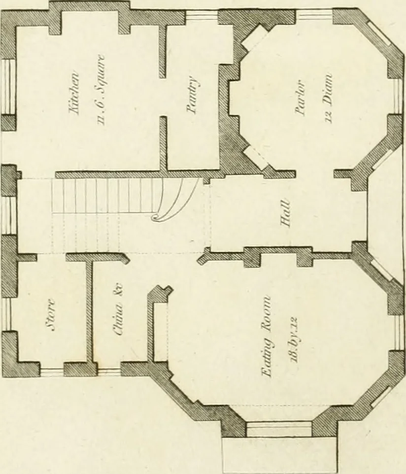 An illustration from Architectural designs for rustic cottages, picturesque dwellings, villas, &c. : with appropriate scenery, plans and descriptions : to which are prefixed, some critical observations on their style and character : and also of castles, abbies, and ancient English houses, concluding with practical remarks on building, and the causes of the dry rot, 1807, leaf 74