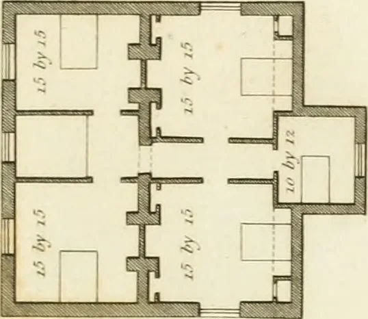 An illustration from Architectural designs for rustic cottages, picturesque dwellings, villas, &c. : with appropriate scenery, plans and descriptions : to which are prefixed, some critical observations on their style and character : and also of castles, abbies, and ancient English houses, concluding with practical remarks on building, and the causes of the dry rot, 1807, leaf 78