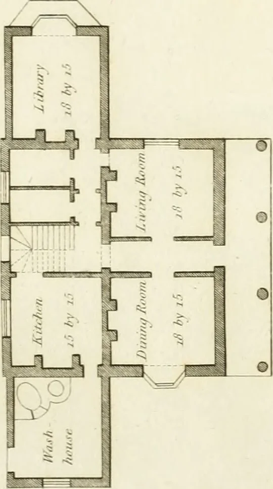 An illustration from Architectural designs for rustic cottages, picturesque dwellings, villas, &c. : with appropriate scenery, plans and descriptions : to which are prefixed, some critical observations on their style and character : and also of castles, abbies, and ancient English houses, concluding with practical remarks on building, and the causes of the dry rot, 1807, leaf 78