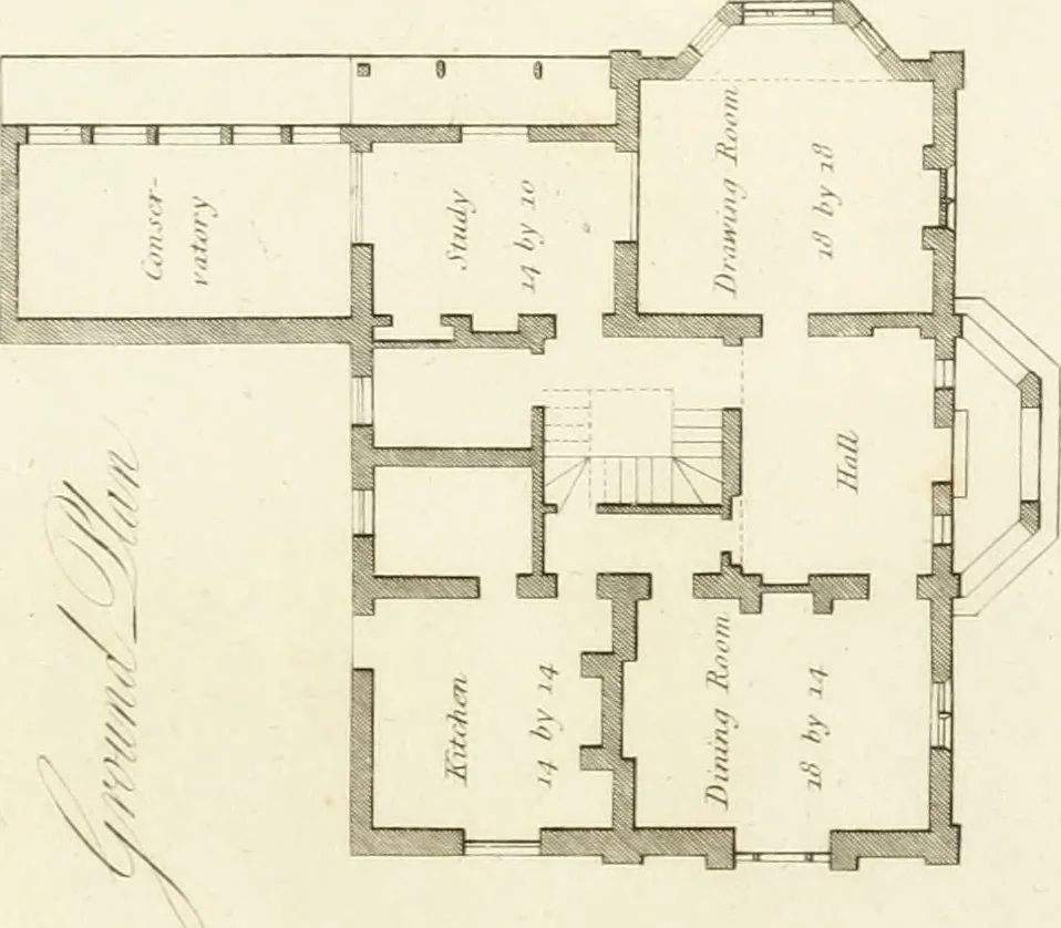 An illustration from Architectural designs for rustic cottages, picturesque dwellings, villas, &c. : with appropriate scenery, plans and descriptions : to which are prefixed, some critical observations on their style and character : and also of castles, abbies, and ancient English houses, concluding with practical remarks on building, and the causes of the dry rot, 1807, leaf 82