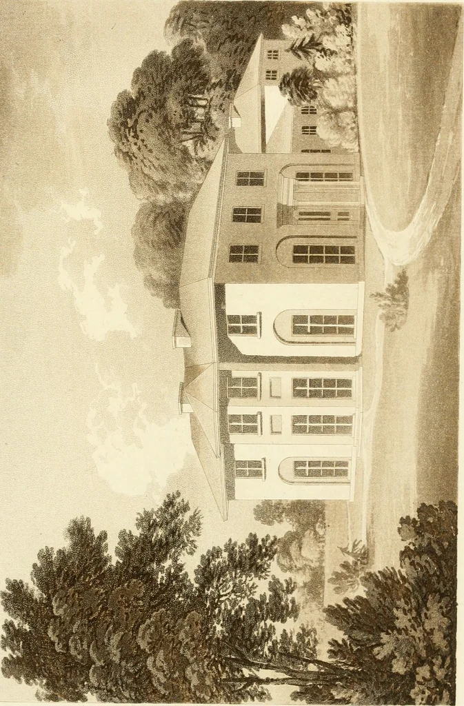 An illustration from Architectural designs for rustic cottages, picturesque dwellings, villas, &c. : with appropriate scenery, plans and descriptions : to which are prefixed, some critical observations on their style and character : and also of castles, abbies, and ancient English houses, concluding with practical remarks on building, and the causes of the dry rot, 1807, leaf 88