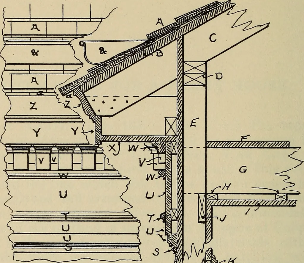 An illustration from Architectural drawing : a textbook that combines the parctical instructions and examples that the student needs, with the suggestive programs, supplementary problems, etc, required by the teacher, written by an architect of wide experience who has also taught the subject for years at Teachers' College, Columbia University, and Mechanics' Institute, New York, 1920, leaf 201