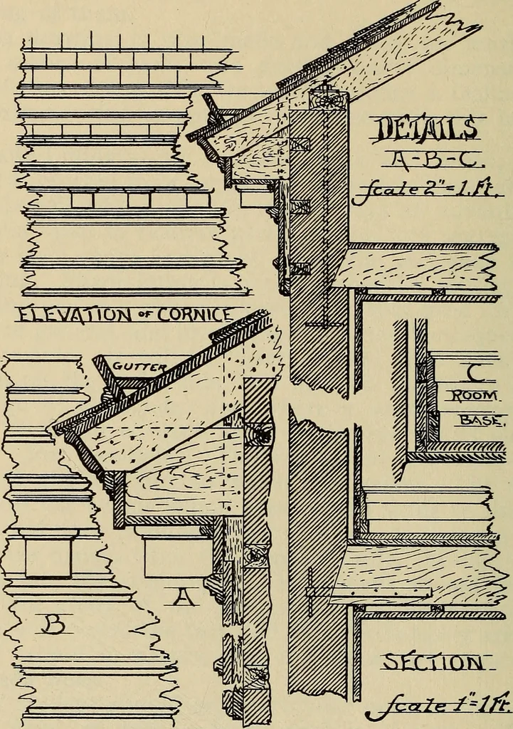 An illustration from Architectural drawing : a textbook that combines the parctical instructions and examples that the student needs, with the suggestive programs, supplementary problems, etc, required by the teacher, written by an architect of wide experience who has also taught the subject for years at Teachers' College, Columbia University, and Mechanics' Institute, New York, 1920, leaf 207