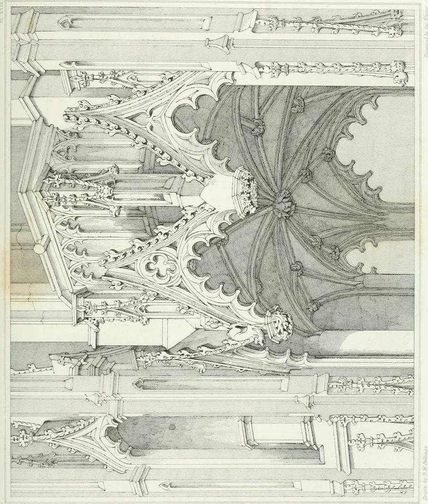 An illustration from Architectural illustrations and description of the cathedral church at Durham, 1843, leaf 128