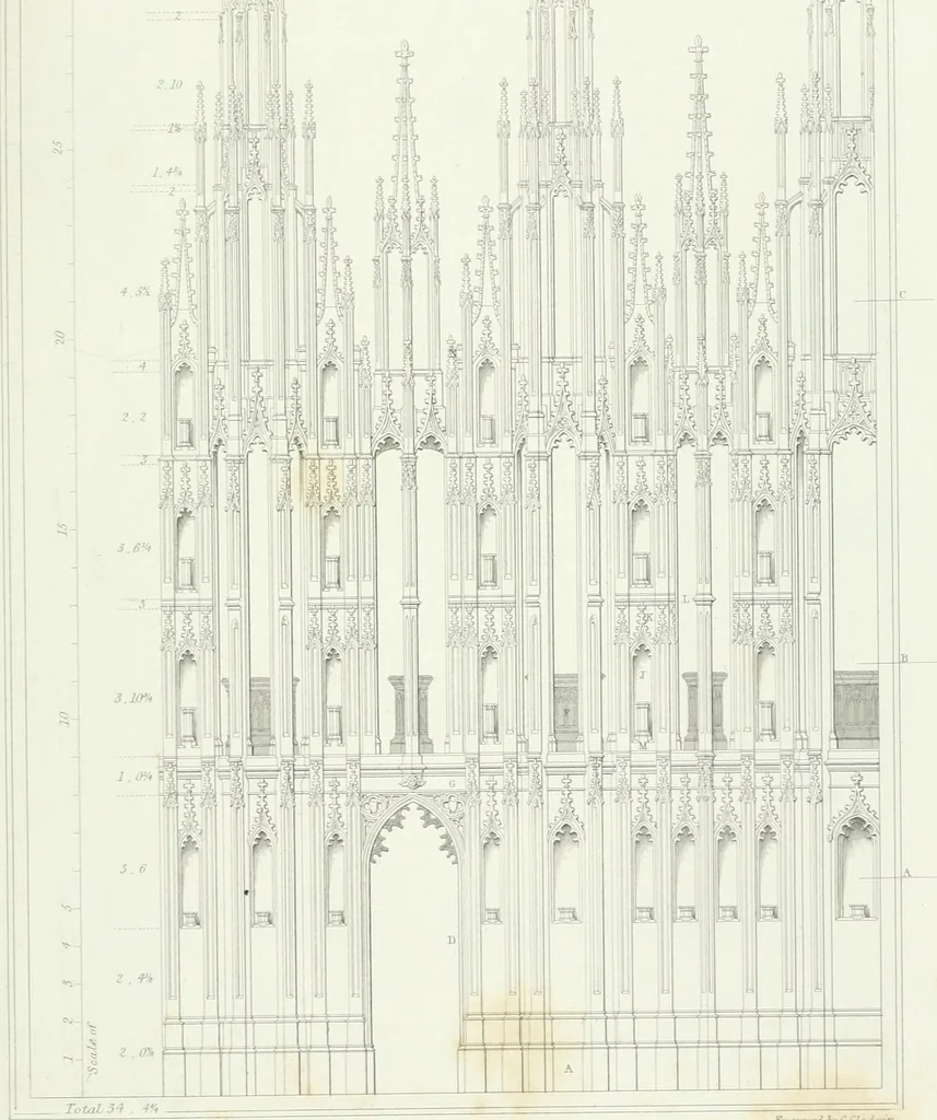 An illustration from Architectural illustrations and description of the cathedral church at Durham, 1843, leaf 136