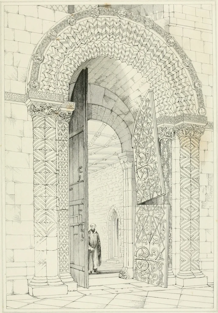 An illustration from Architectural illustrations and description of the cathedral church at Durham, 1843, leaf 148