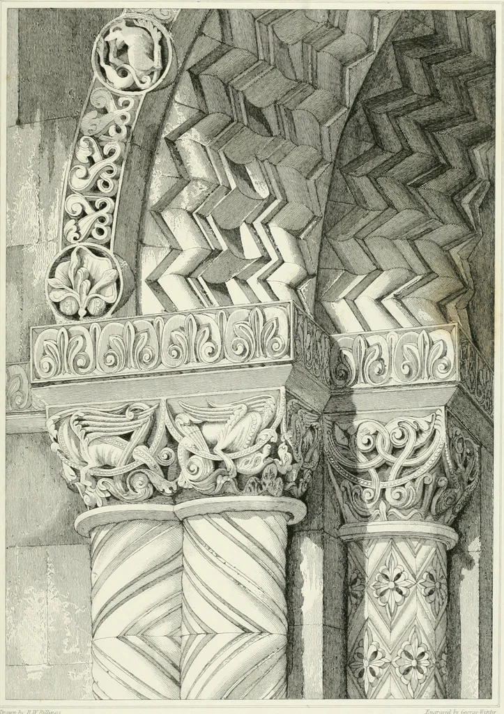An illustration from Architectural illustrations and description of the cathedral church at Durham, 1843, leaf 150