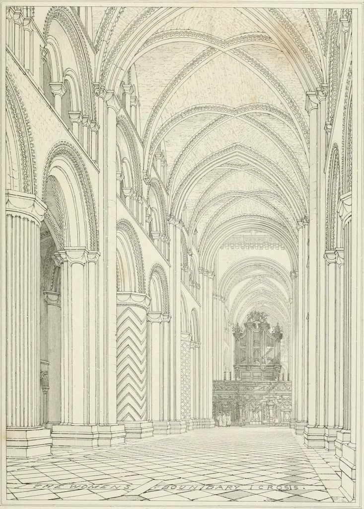 An illustration from Architectural illustrations and description of the cathedral church at Durham, 1843, leaf 152