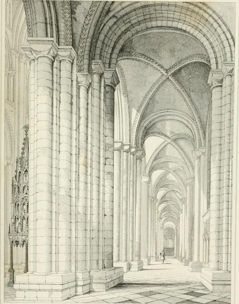 An illustration from Architectural illustrations and description of the cathedral church at Durham, 1843, leaf 154