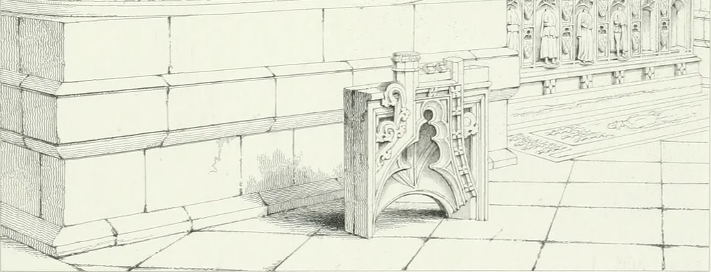 An illustration from Architectural illustrations and description of the cathedral church at Durham, 1843, leaf 166