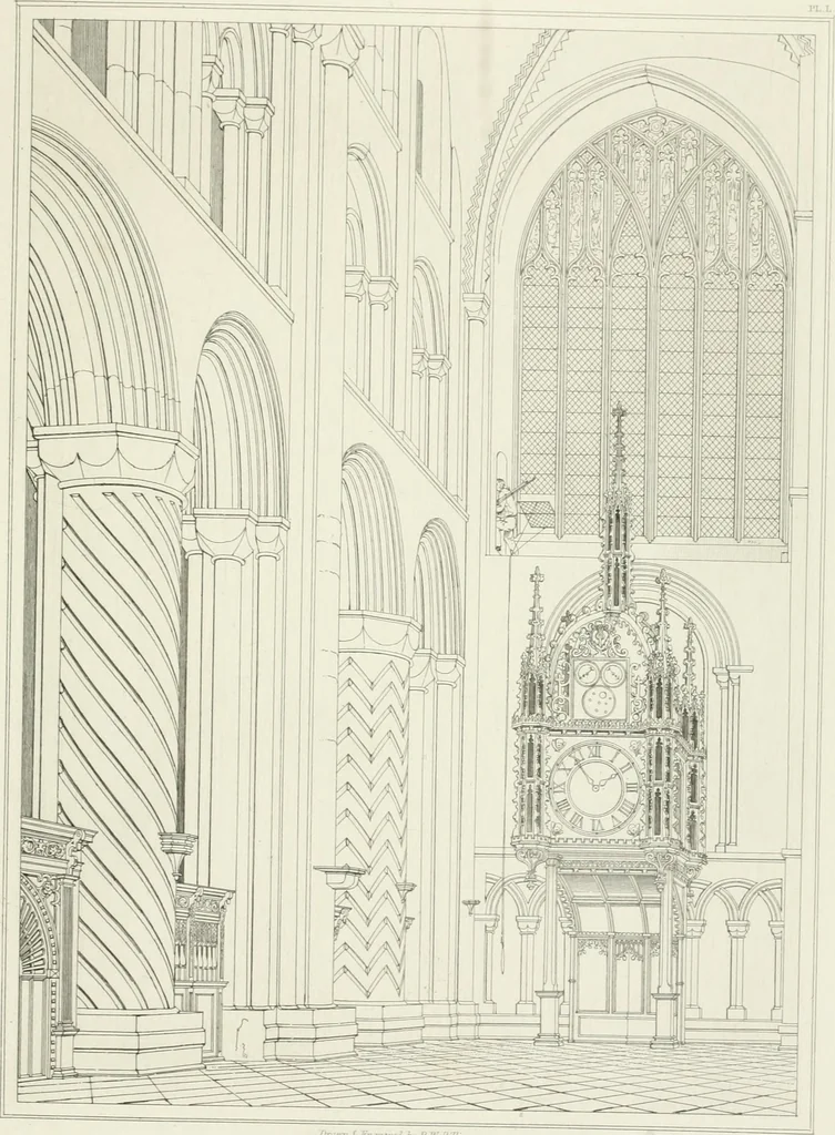 An illustration from Architectural illustrations and description of the cathedral church at Durham, 1843, leaf 170