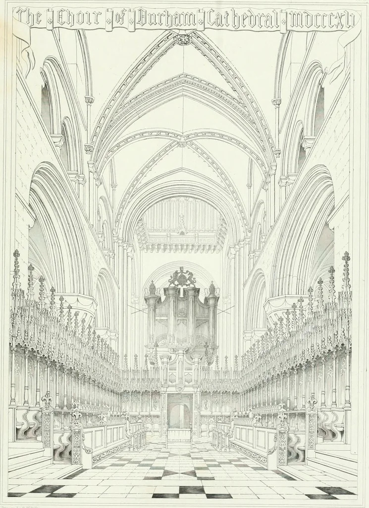 An illustration from Architectural illustrations and description of the cathedral church at Durham, 1843, leaf 172