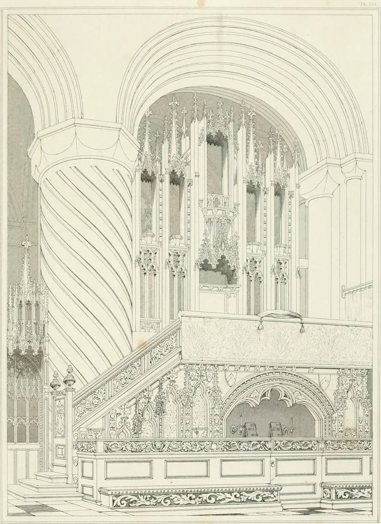 An illustration from Architectural illustrations and description of the cathedral church at Durham, 1843, leaf 182