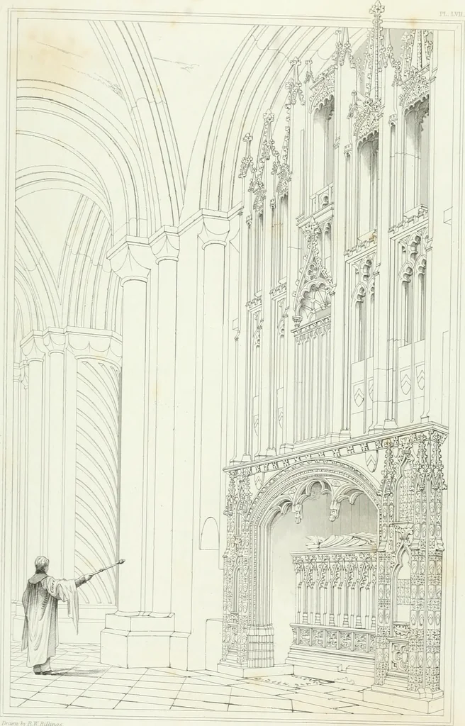 An illustration from Architectural illustrations and description of the cathedral church at Durham, 1843, leaf 184