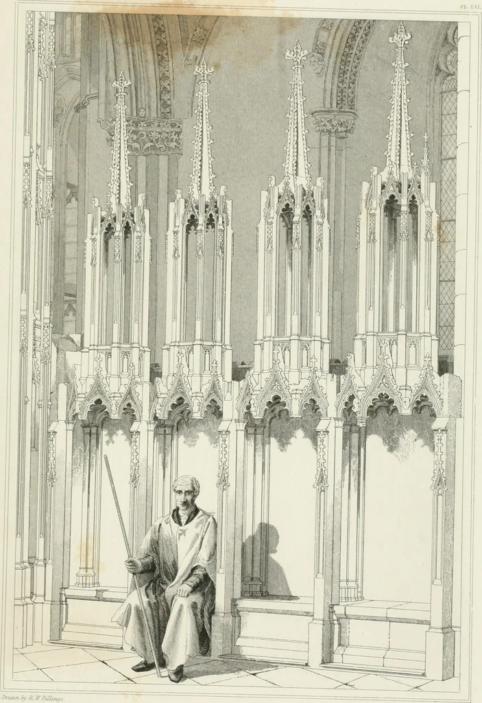 An illustration from Architectural illustrations and description of the cathedral church at Durham, 1843, leaf 192