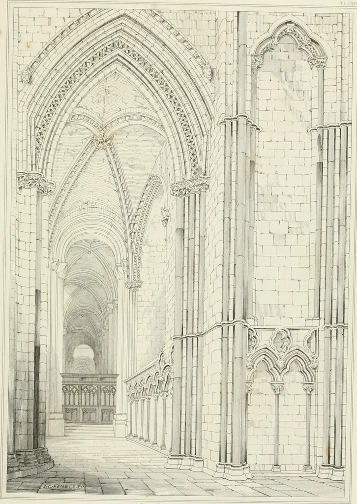 An illustration from Architectural illustrations and description of the cathedral church at Durham, 1843, leaf 202