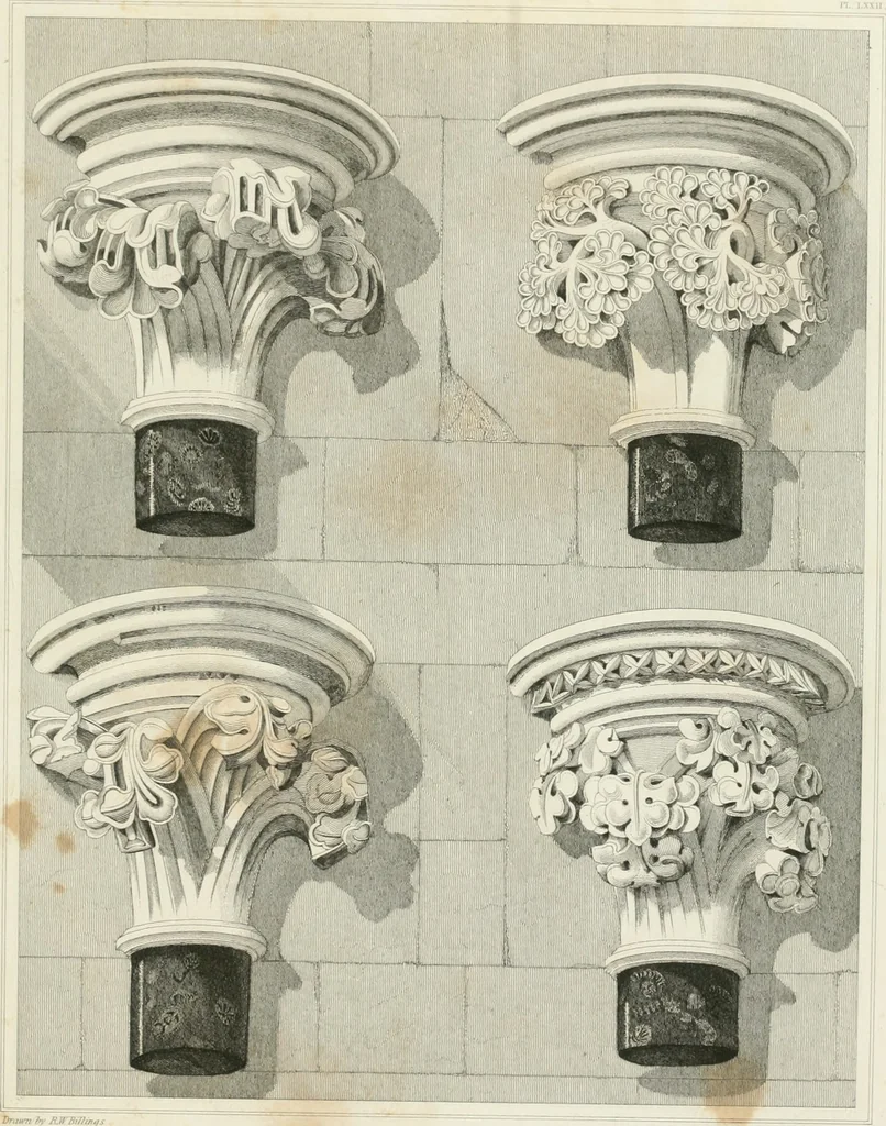 An illustration from Architectural illustrations and description of the cathedral church at Durham, 1843, leaf 214