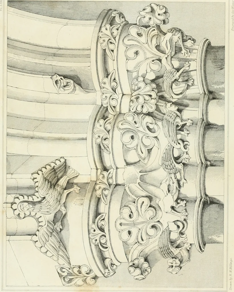 An illustration from Architectural illustrations and description of the cathedral church at Durham, 1843, leaf 216
