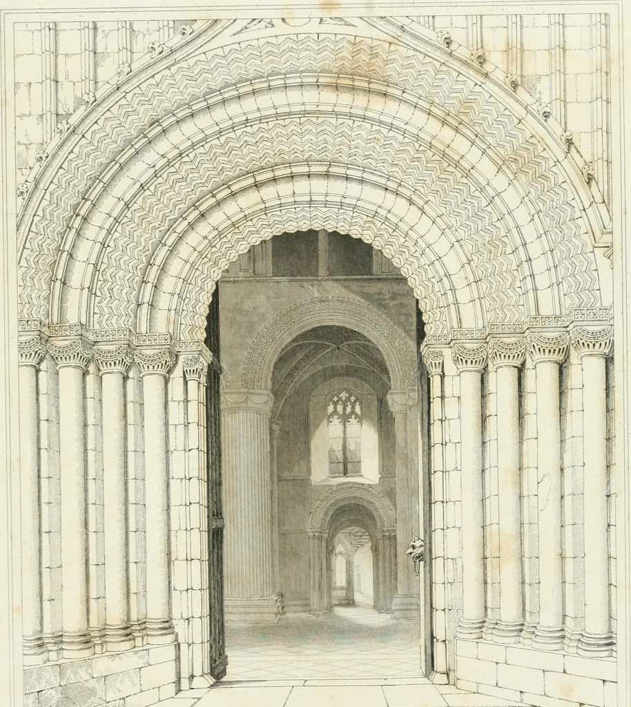 An illustration from Architectural illustrations and description of the cathedral church at Durham, 1843, leaf 220
