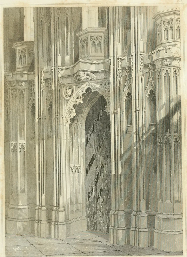An illustration from Architectural illustrations and description of the cathedral church at Durham, 1843, leaf 74
