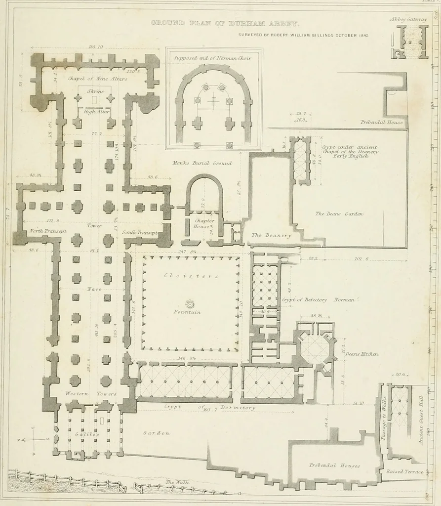 An illustration from Architectural illustrations and description of the cathedral church at Durham, 1843, leaf 82