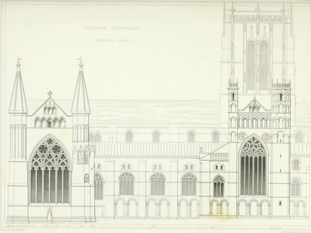 An illustration from Architectural illustrations and description of the cathedral church at Durham, 1843, leaf 84