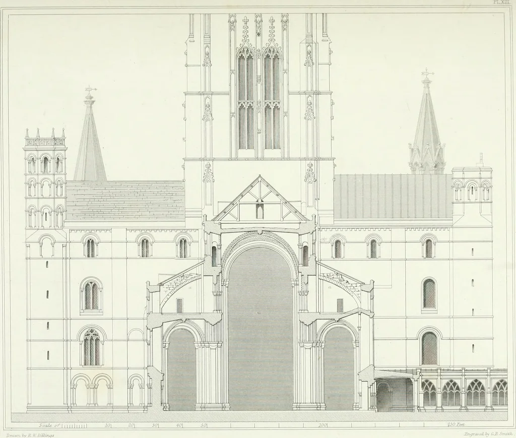 An illustration from Architectural illustrations and description of the cathedral church at Durham, 1843, leaf 98