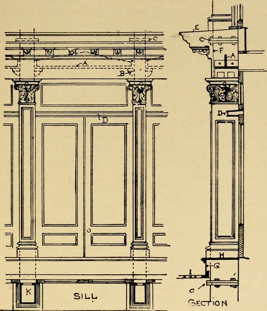 An illustration from Architectural iron and steel, and its application in the construction of buildings ... specifications of ironwork ... tables selected expressly for this work ... by Wm. H. Birkmire, 1905, leaf 152