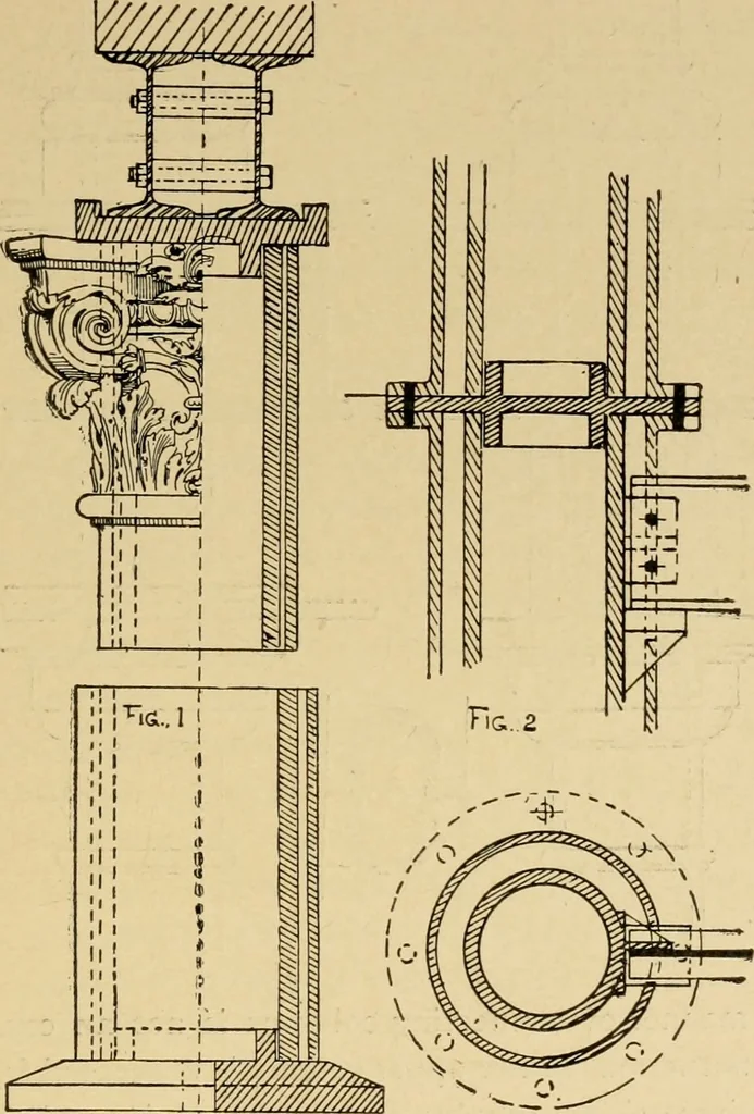 An illustration from Architectural iron and steel, and its application in the construction of buildings ... specifications of ironwork ... tables selected expressly for this work ... by Wm. H. Birkmire, 1905, leaf 78