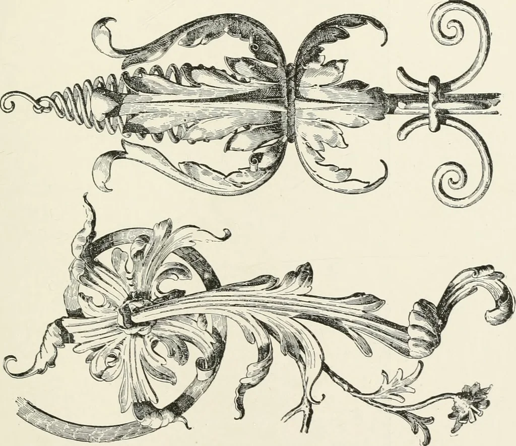 An illustration from Architectural iron and steel : and its application in the construction of buildings, including beams and girders in floor construction, rolled iron struts, wrought and cast-iron columns, fire-proof columns, column connections, cast-iron lintels, roof trusses, stairways, elevator enclosures, ornamental iron, floor lights, and skylights, vault lights, doors, and shutters, window guards and grilles, etc., etc., with specification of ironwork and selected papers in relation to ironwork, from a revision of the present law before the legislature affecting public interests in the city of New York, in so far as the same regulates the construction of buildings in said city, tables selected expressly for this work, of the properties of beams, channels, tees and angles, used as beams, struts and columns, weights of iron and steel bars, capacity of tanks, areas of circles, weights of circular and square cast-iron columns, weights of substances, tables of squares, cubes, etc., weights of sheet copper, brass and iron, etc, 1892, leaf 102