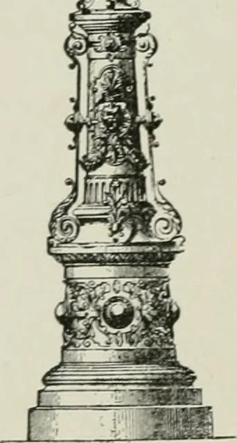 An illustration from Architectural iron and steel : and its application in the construction of buildings, including beams and girders in floor construction, rolled iron struts, wrought and cast-iron columns, fire-proof columns, column connections, cast-iron lintels, roof trusses, stairways, elevator enclosures, ornamental iron, floor lights, and skylights, vault lights, doors, and shutters, window guards and grilles, etc., etc., with specification of ironwork and selected papers in relation to ironwork, from a revision of the present law before the legislature affecting public interests in the city of New York, in so far as the same regulates the construction of buildings in said city, tables selected expressly for this work, of the properties of beams, channels, tees and angles, used as beams, struts and columns, weights of iron and steel bars, capacity of tanks, areas of circles, weights of circular and square cast-iron columns, weights of substances, tables of squares, cubes, etc., weights of sheet copper, brass and iron, etc, 1892, leaf 107