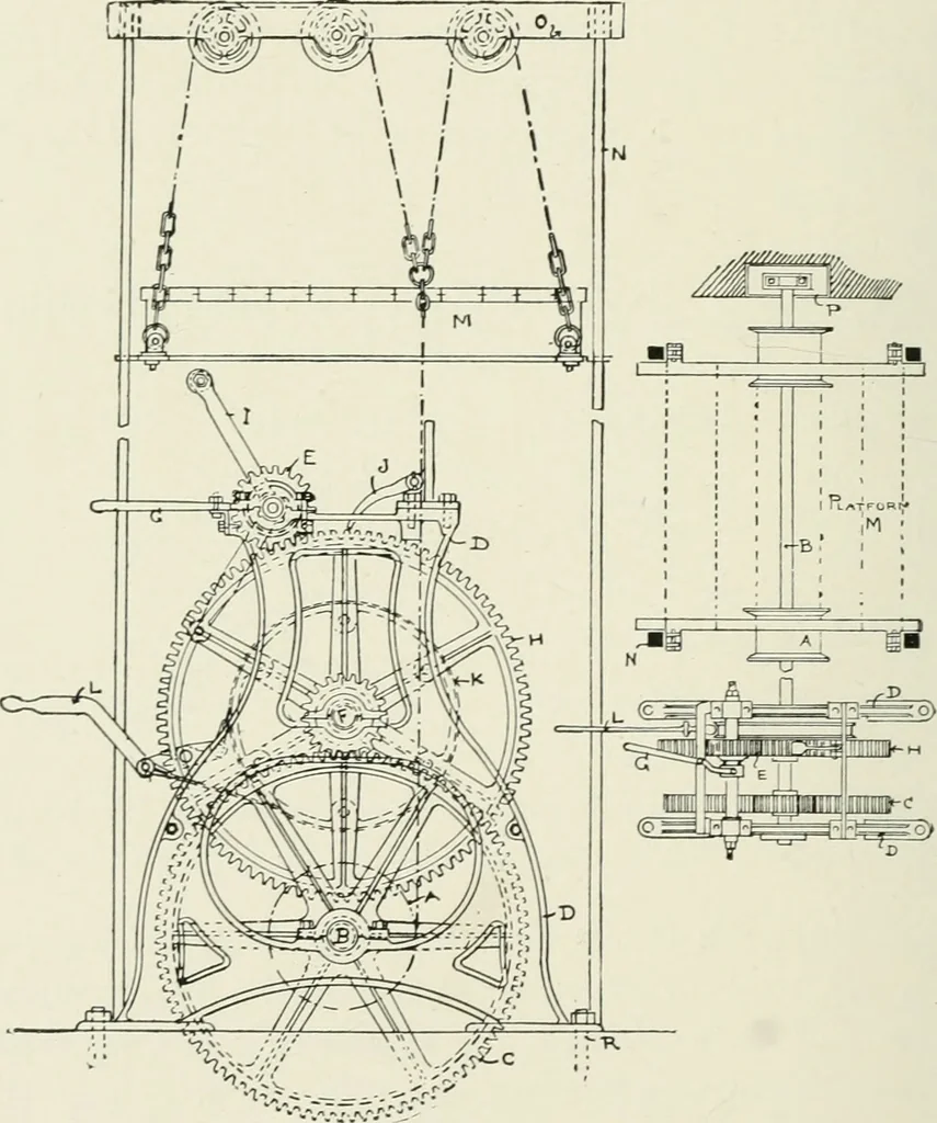 An illustration from Architectural iron and steel : and its application in the construction of buildings, including beams and girders in floor construction, rolled iron struts, wrought and cast-iron columns, fire-proof columns, column connections, cast-iron lintels, roof trusses, stairways, elevator enclosures, ornamental iron, floor lights, and skylights, vault lights, doors, and shutters, window guards and grilles, etc., etc., with specification of ironwork and selected papers in relation to ironwork, from a revision of the present law before the legislature affecting public interests in the city of New York, in so far as the same regulates the construction of buildings in said city, tables selected expressly for this work, of the properties of beams, channels, tees and angles, used as beams, struts and columns, weights of iron and steel bars, capacity of tanks, areas of circles, weights of circular and square cast-iron columns, weights of substances, tables of squares, cubes, etc., weights of sheet copper, brass and iron, etc, 1892, leaf 149