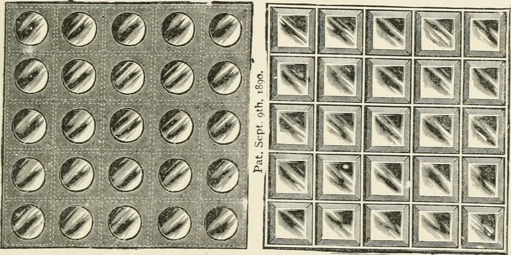An illustration from Architectural iron and steel : and its application in the construction of buildings, including beams and girders in floor construction, rolled iron struts, wrought and cast-iron columns, fire-proof columns, column connections, cast-iron lintels, roof trusses, stairways, elevator enclosures, ornamental iron, floor lights, and skylights, vault lights, doors, and shutters, window guards and grilles, etc., etc., with specification of ironwork and selected papers in relation to ironwork, from a revision of the present law before the legislature affecting public interests in the city of New York, in so far as the same regulates the construction of buildings in said city, tables selected expressly for this work, of the properties of beams, channels, tees and angles, used as beams, struts and columns, weights of iron and steel bars, capacity of tanks, areas of circles, weights of circular and square cast-iron columns, weights of substances, tables of squares, cubes, etc., weights of sheet copper, brass and iron, etc, 1892, leaf 234