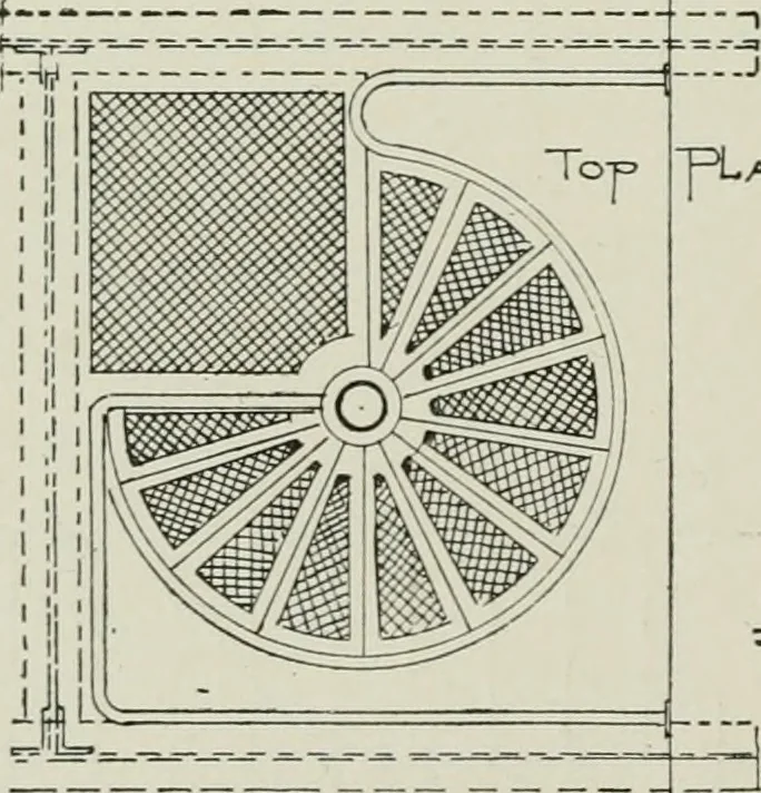 An illustration from Architectural iron and steel : and its application in the construction of buildings, including beams and girders in floor construction, rolled iron struts, wrought and cast-iron columns, fire-proof columns, column connections, cast-iron lintels, roof trusses, stairways, elevator enclosures, ornamental iron, floor lights, and skylights, vault lights, doors, and shutters, window guards and grilles, etc., etc., with specification of ironwork and selected papers in relation to ironwork, from a revision of the present law before the legislature affecting public interests in the city of New York, in so far as the same regulates the construction of buildings in said city, tables selected expressly for this work, of the properties of beams, channels, tees and angles, used as beams, struts and columns, weights of iron and steel bars, capacity of tanks, areas of circles, weights of circular and square cast-iron columns, weights of substances, tables of squares, cubes, etc., weights of sheet copper, brass and iron, etc, 1892, leaf 97
