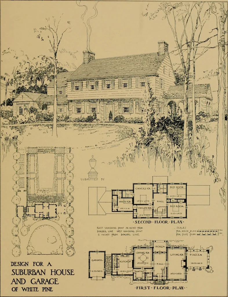 An illustration from An Architectural monograph on a suburban house and garage; competitive drawings; with report on the jury of architects,, 1916, leaf 10