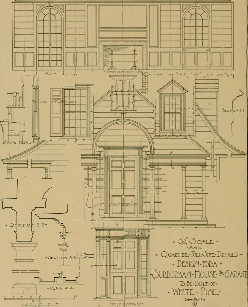 An illustration from An Architectural monograph on a suburban house and garage; competitive drawings; with report on the jury of architects,, 1916, leaf 11