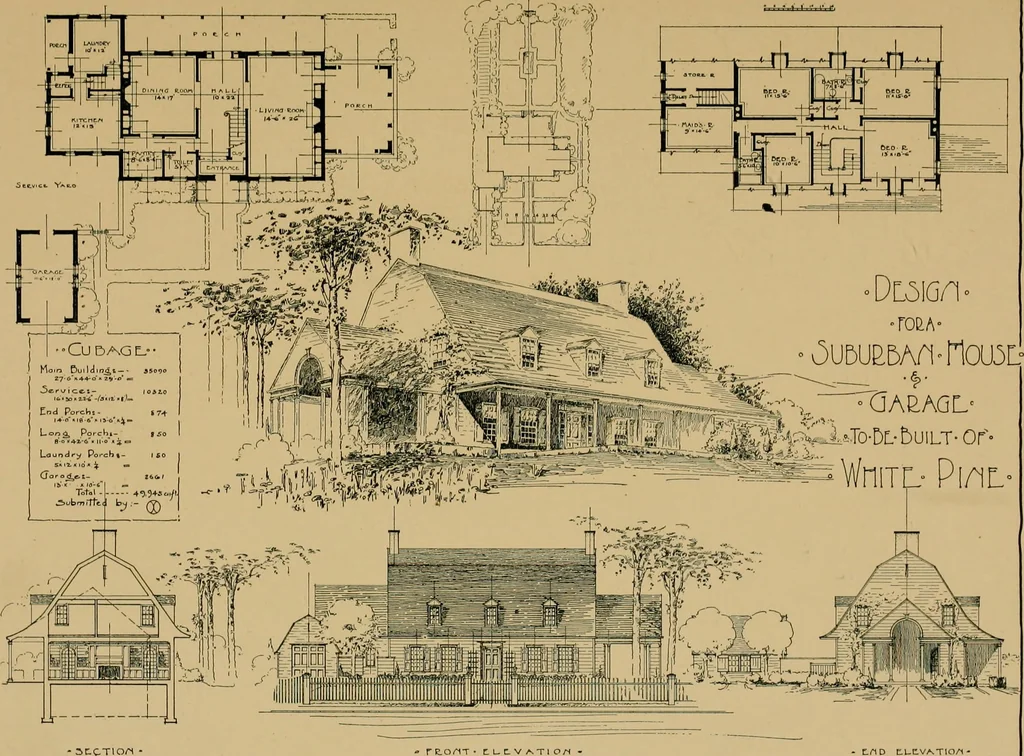An illustration from An Architectural monograph on a suburban house and garage; competitive drawings; with report on the jury of architects,, 1916, leaf 12
