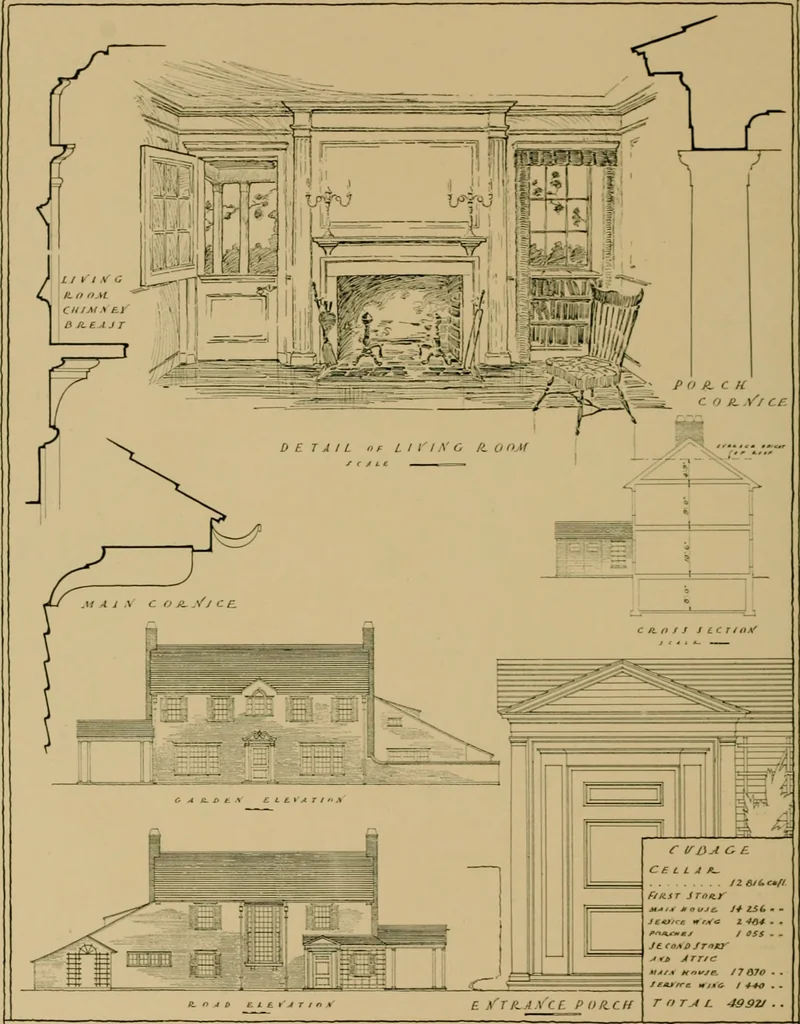 An illustration from An Architectural monograph on a suburban house and garage; competitive drawings; with report on the jury of architects,, 1916, leaf 13
