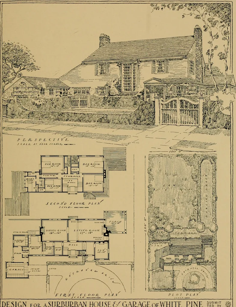 An illustration from An Architectural monograph on a suburban house and garage; competitive drawings; with report on the jury of architects,, 1916, leaf 14