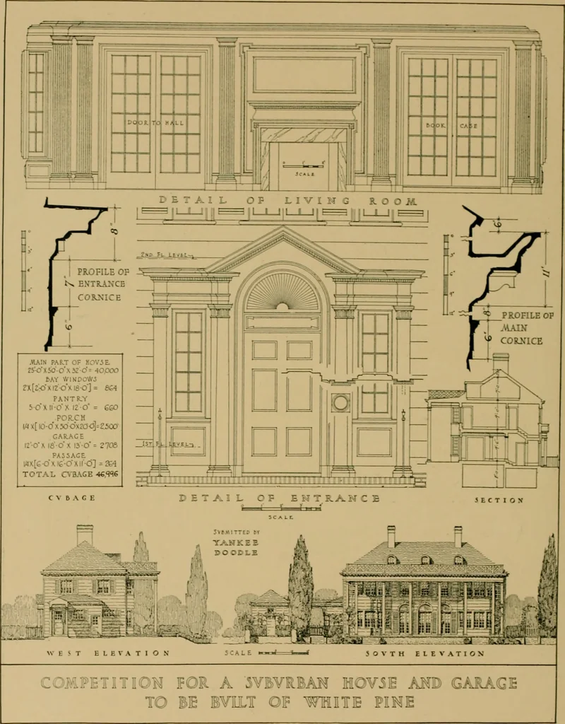 An illustration from An Architectural monograph on a suburban house and garage; competitive drawings; with report on the jury of architects,, 1916, leaf 15
