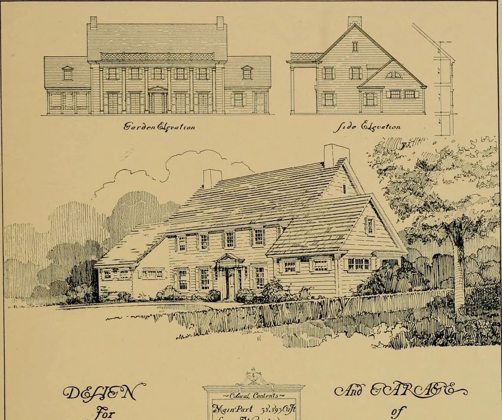 An illustration from An Architectural monograph on a suburban house and garage; competitive drawings; with report on the jury of architects,, 1916, leaf 18